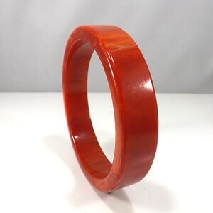 Vintage Bakelite Bangle Bracelet Burnt Orange Marbled Art Deco Tested